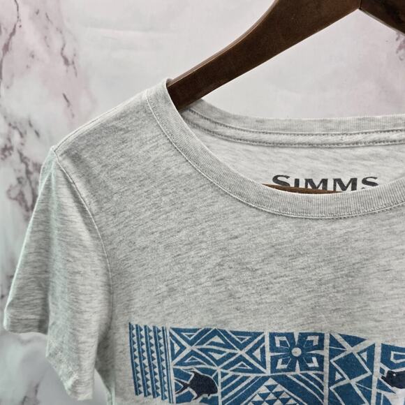 Simms T Shirt Womens Large Gray Blue Fish Short Sleeve Crew Neck - Picture 2 of 11